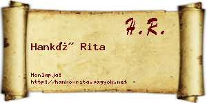 Hankó Rita névjegykártya